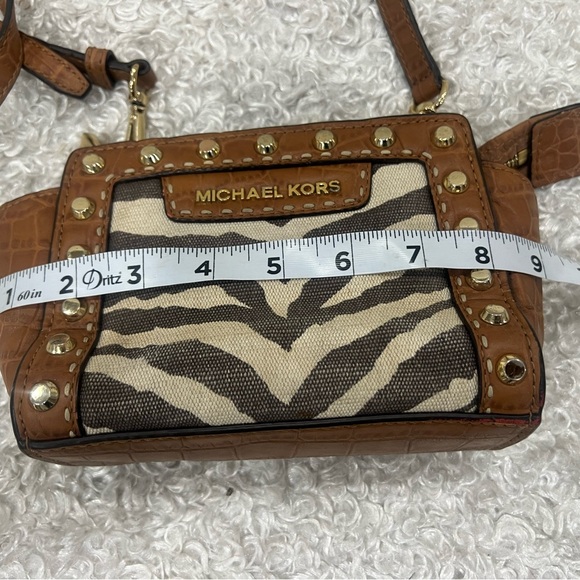 Michael Kors Zebra Print Canvas Croc Leather Studded Selma Crossbody Bag - Picture 9 of 14